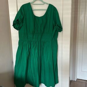 EShakti Green Cotton Pleated Scoop Neck Dress 2x 22